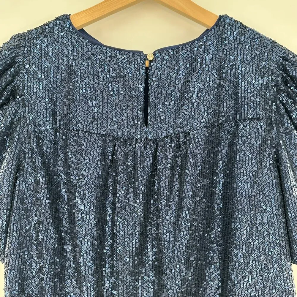 NWT Anthropologie  by Anthropologie Marie Navy Sequin Puff Short Sleeve Size 6 - Picture 3 of 13